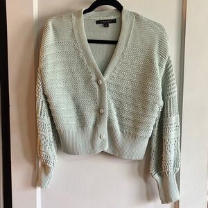Marc New York Mint Green Waffle Knit Cropped Cardigan